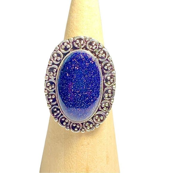 Natural Blue Sunstone in a Handcrafted 925 Stamped Ring (8.75) - Picture 7 of 9